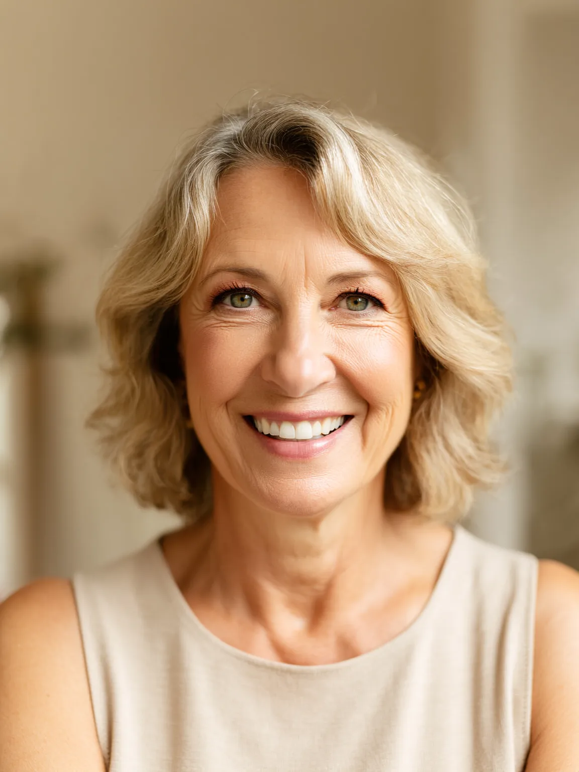 Chin-Length Soft Layered Bob in Sandy Blonde